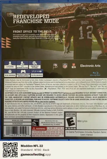 Madden NFL 22 PlayStation 4, NTSC box back