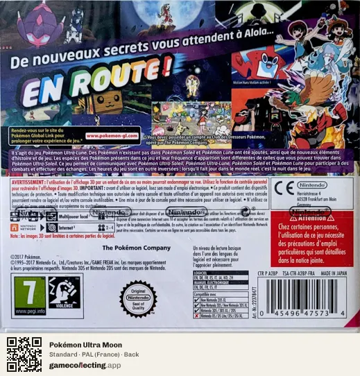 Pokémon Ultra Moon Nintendo 3DS, France box back