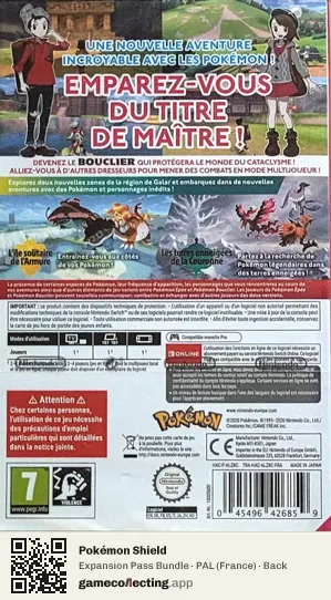 Pokémon Shield Nintendo Switch, France box back