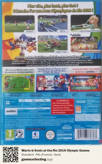Mario & Sonic at the Rio 2016 Olympic Games Nintendo Wii U, France box back