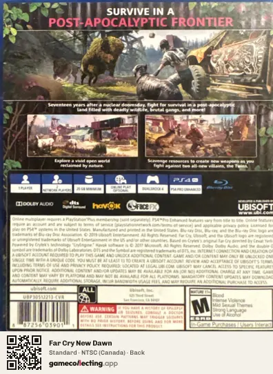 Far Cry New Dawn PlayStation 4, Canada box back