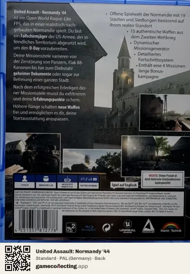 United Assault: Normandy '44 PlayStation 4, Germany box back