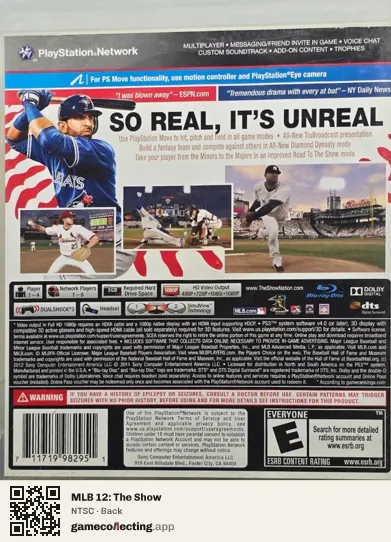 MLB 12: The Show PlayStation 3, NTSC box back