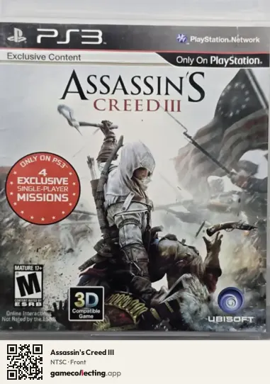 Assassin's Creed III PlayStation 3, NTSC box front