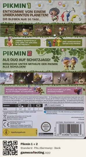 Pikmin 1 + 2 Nintendo Switch, Germany box back