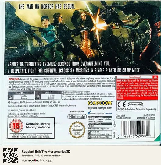 Resident Evil: The Mercenaries 3D Nintendo 3DS, Germany box back