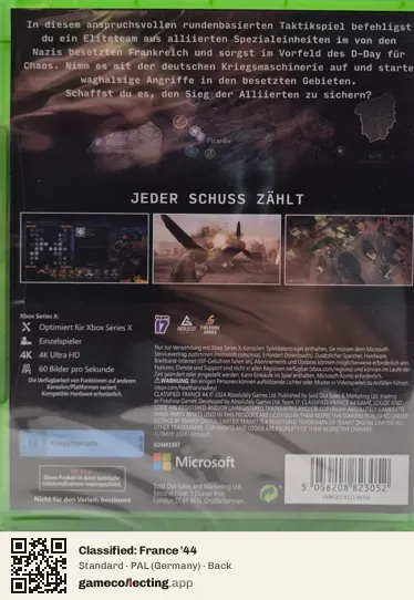 Classified: France '44 Xbox Series X, Germany box back