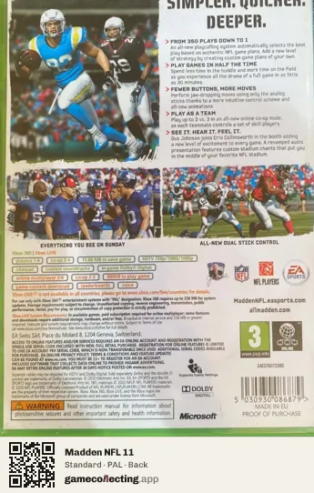 Madden NFL 11 Xbox 360, PAL box back