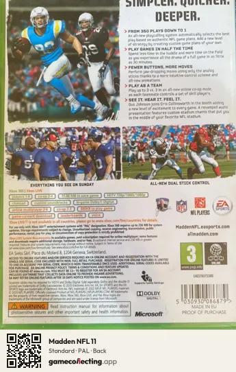 Madden NFL 11 Xbox 360, PAL box back