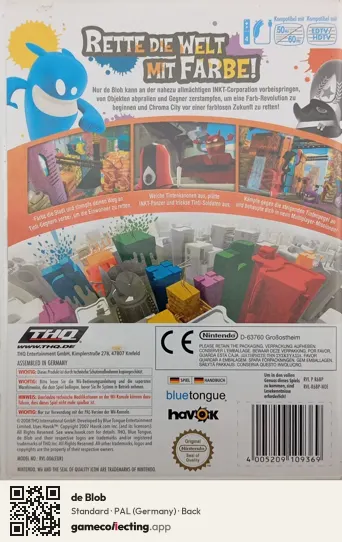 de Blob Nintendo Wii, Germany box back