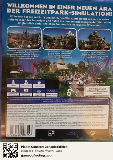 Planet Coaster: Console Edition PlayStation 4, Germany box back