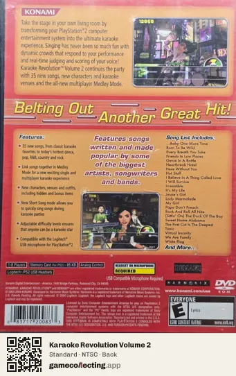 Karaoke Revolution Volume 2 PlayStation 2, NTSC box back