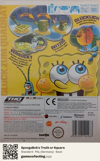 SpongeBob's Truth or Square Nintendo Wii, Germany box back