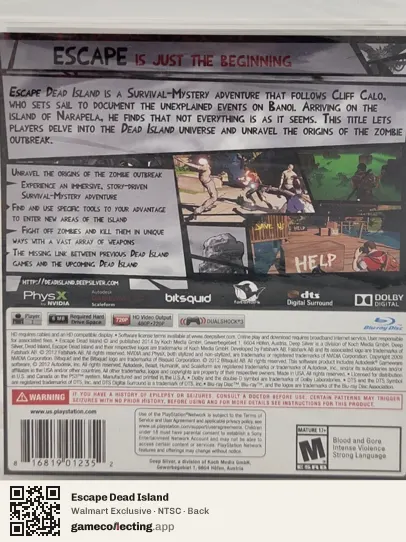 Escape Dead Island PlayStation 3, NTSC box back