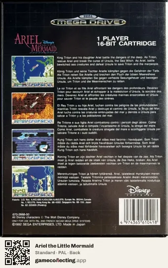 Ariel the Little Mermaid Sega Mega Drive / Genesis, PAL box back