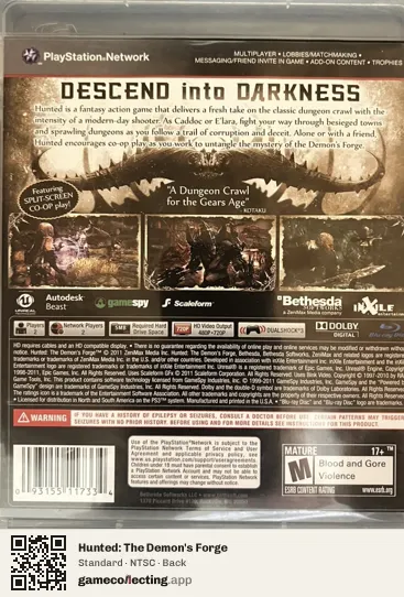 Hunted: The Demon's Forge PlayStation 3, NTSC box back