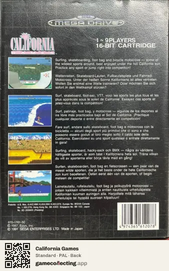 California Games Sega Mega Drive / Genesis, PAL box back