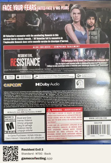 Resident Evil 3 PlayStation 5, NTSC box back