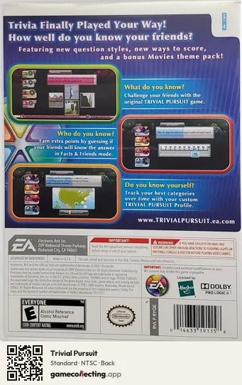 Trivial Pursuit Nintendo Wii, NTSC box back