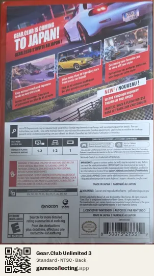 Gear.Club Unlimited 3 Nintendo Switch 2, NTSC box back