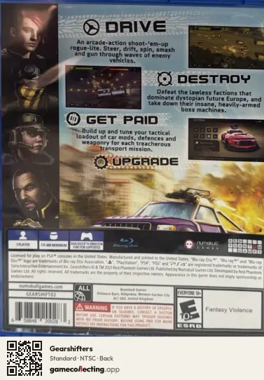 Gearshifters PlayStation 4, NTSC box back