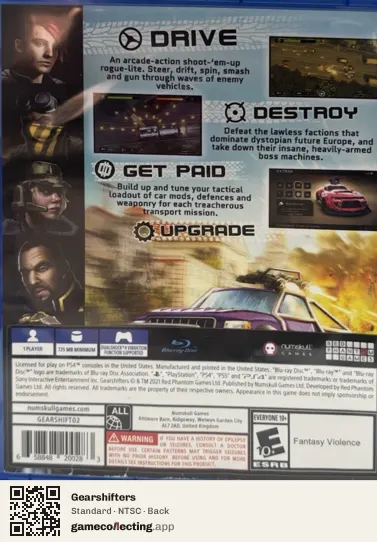Gearshifters PlayStation 4, NTSC box back