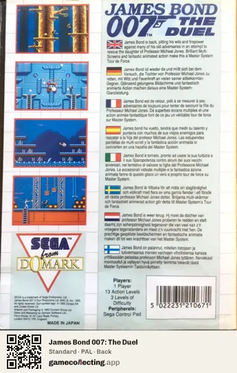 James Bond 007: The Duel Sega Master System, PAL box back