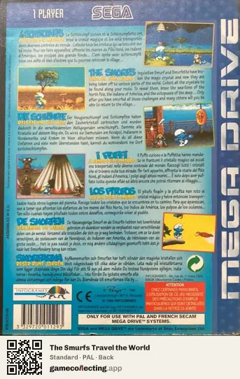 The Smurfs Travel the World Sega Mega Drive / Genesis, PAL box back