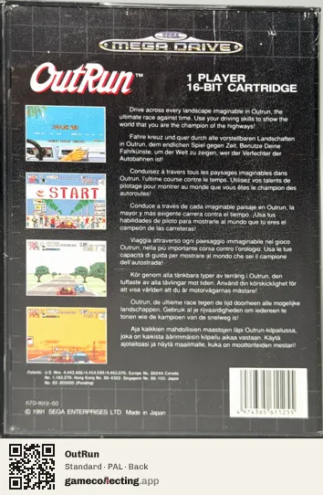 OutRun Sega Mega Drive / Genesis, PAL box back