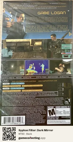 Syphon Filter: Dark Mirror PlayStation Portable, NTSC box back