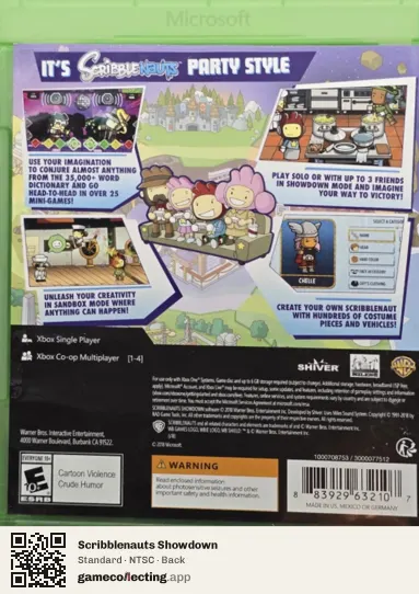 Scribblenauts Showdown Xbox One, NTSC box back