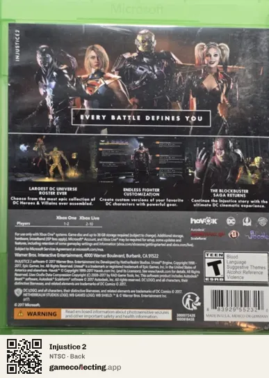 Injustice 2 Xbox One, NTSC box back