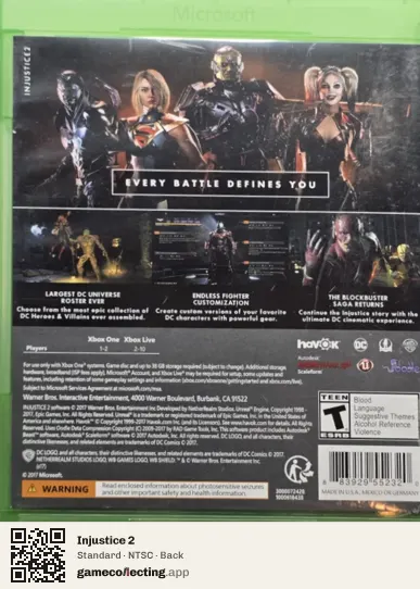 Injustice 2 Xbox One, NTSC box back