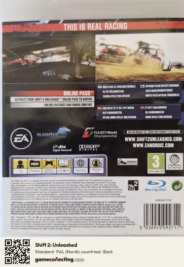 Shift 2: Unleashed PlayStation 3, Nordic countries box back