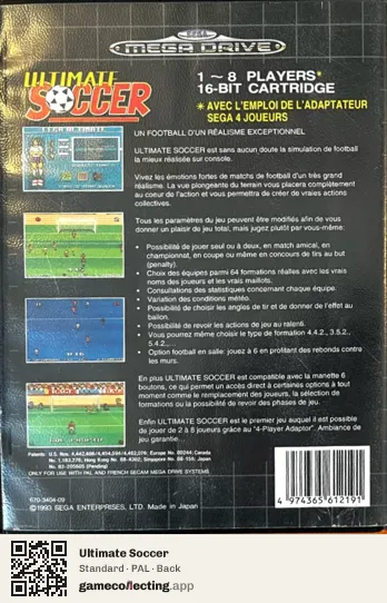 Ultimate Soccer Sega Mega Drive / Genesis, PAL box back
