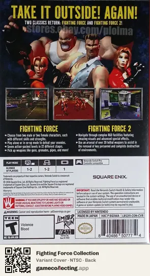 Fighting Force Collection Nintendo Switch, NTSC box back
