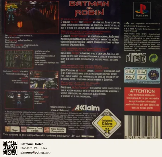 Batman & Robin PlayStation, PAL box back