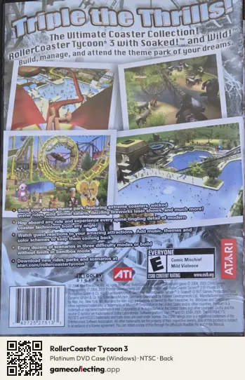 RollerCoaster Tycoon 3 Computer, NTSC box back