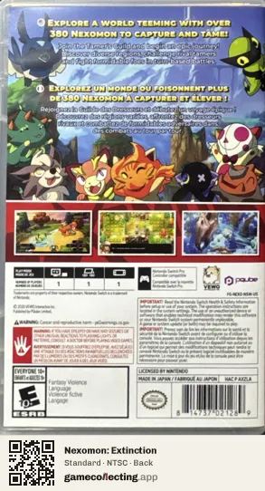 Nexomon: Extinction Nintendo Switch, NTSC box back