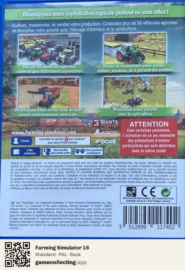 Farming Simulator 18 PlayStation Vita, PAL box back