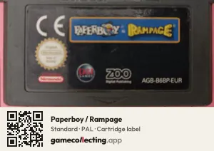 Paperboy / Rampage Game Boy Advance, PAL cartridge label