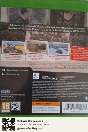 Valkyria Chronicles 4 Xbox One, France box back