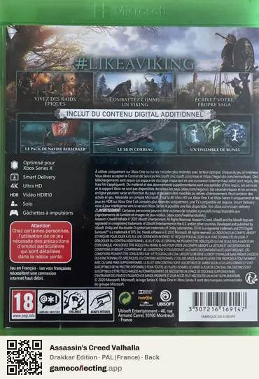 Assassin's Creed Valhalla Xbox One, France box back