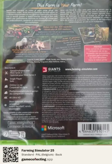 Farming Simulator 25 Xbox Series X, Belgium box back
