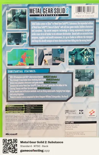 Metal Gear Solid 2: Substance Xbox, NTSC box back