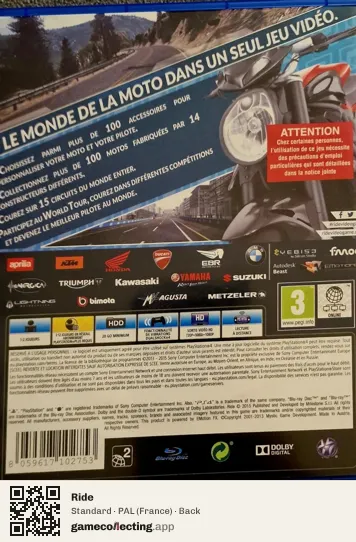 Ride PlayStation 4, France box back