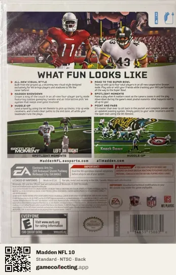 Madden NFL 10 Nintendo Wii, NTSC box back