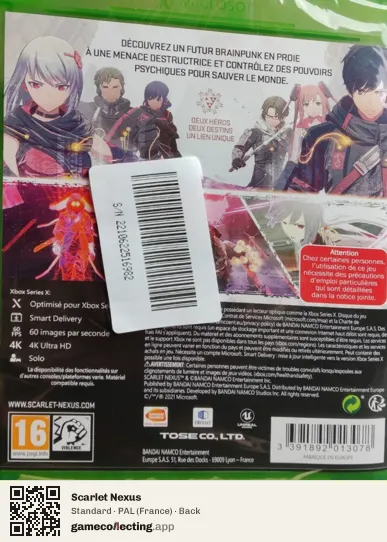 Scarlet Nexus Xbox Series X, France box back