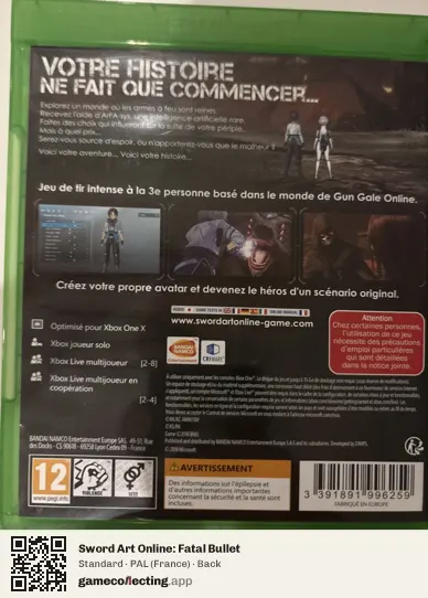 Sword Art Online: Fatal Bullet Xbox One, France box back