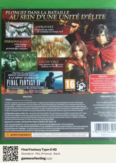 Final Fantasy Type-0 HD Xbox One, France box back